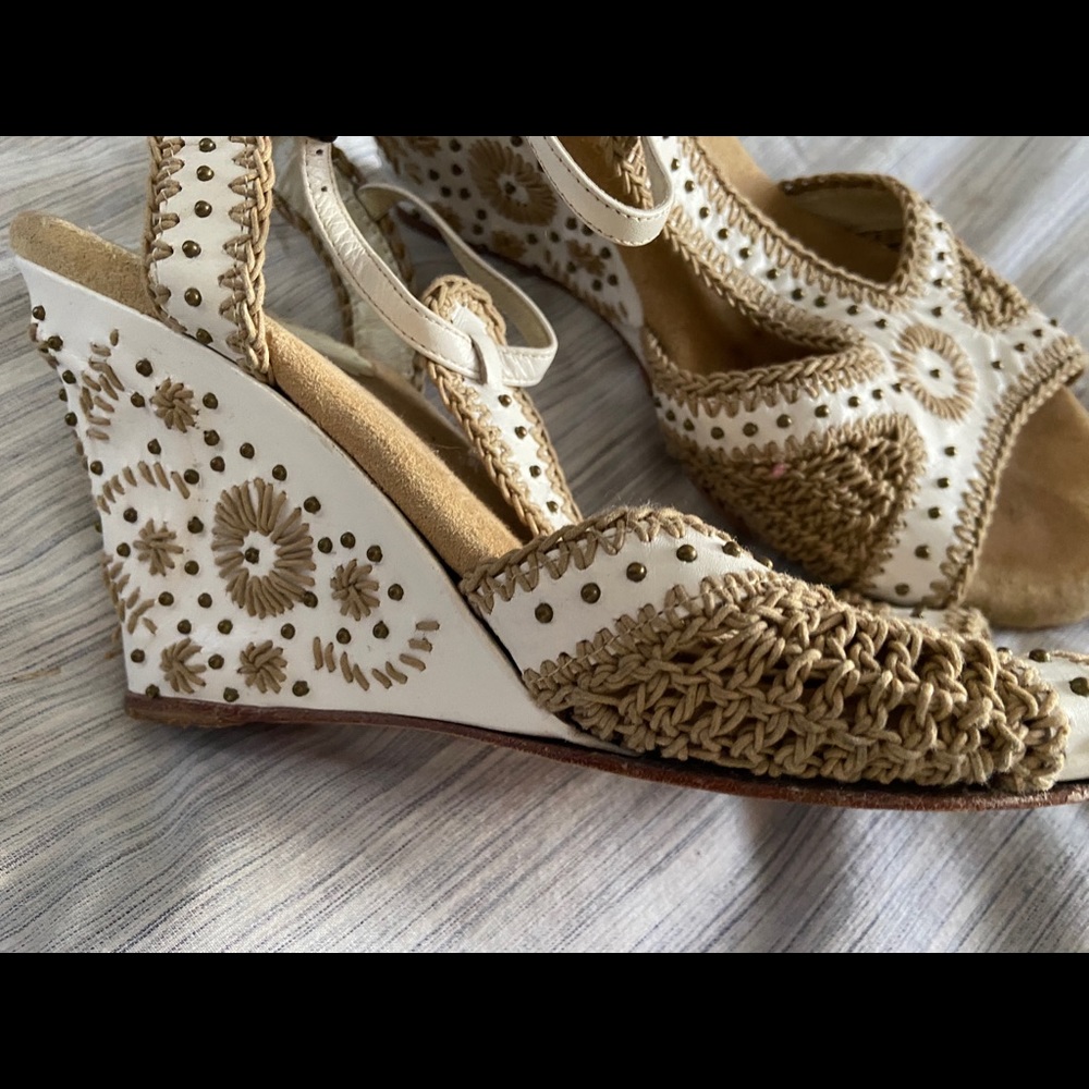 Rafe white and tan wedge sandals in size 38 European